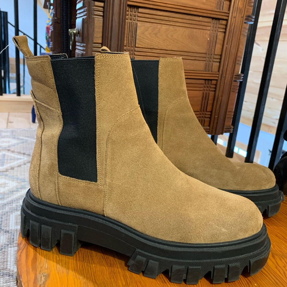 Marc Fisher Tan Suede Lug Sole Ankle Boots